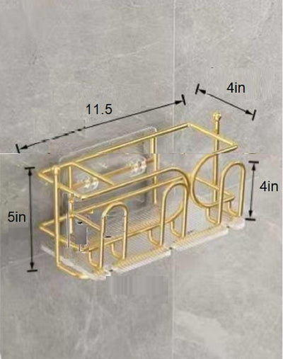 Golden Toothbrush Rack – Wall-Mounted Bathroom Storage Shelf