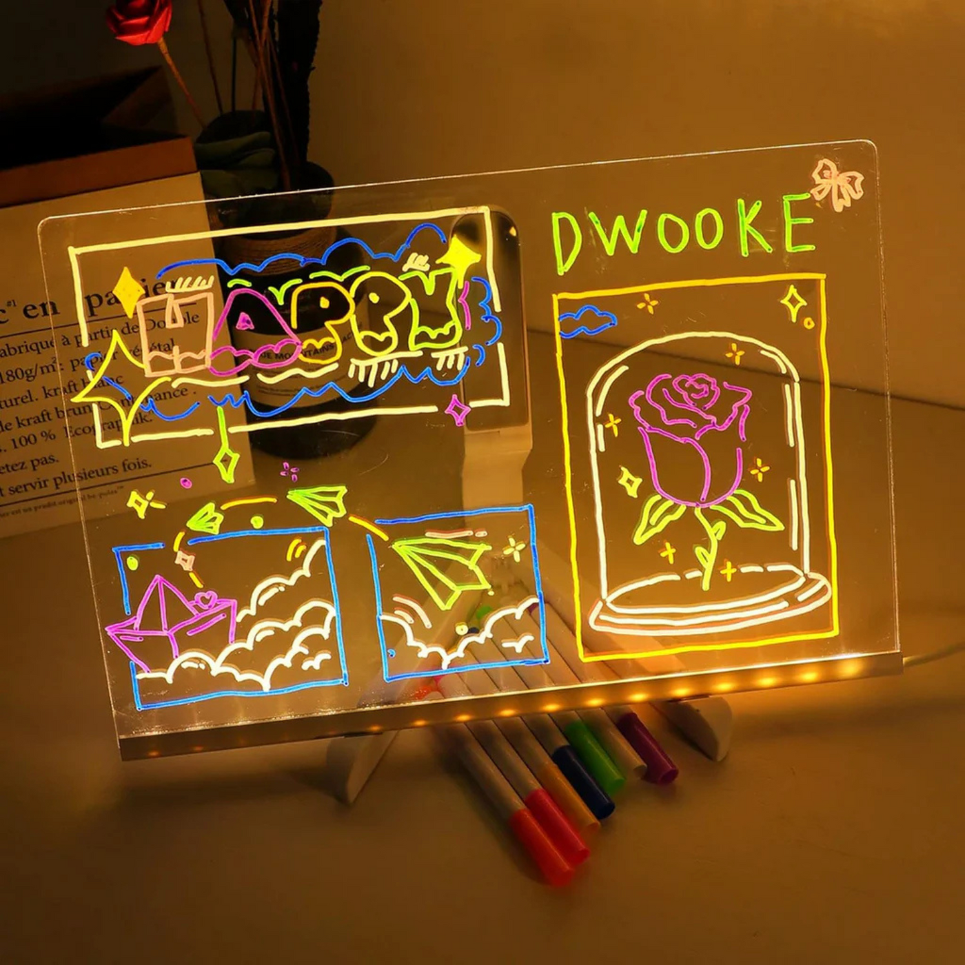LED Glow Drawing Board for Kids – Neon Light Writing Pad with 7 Markers