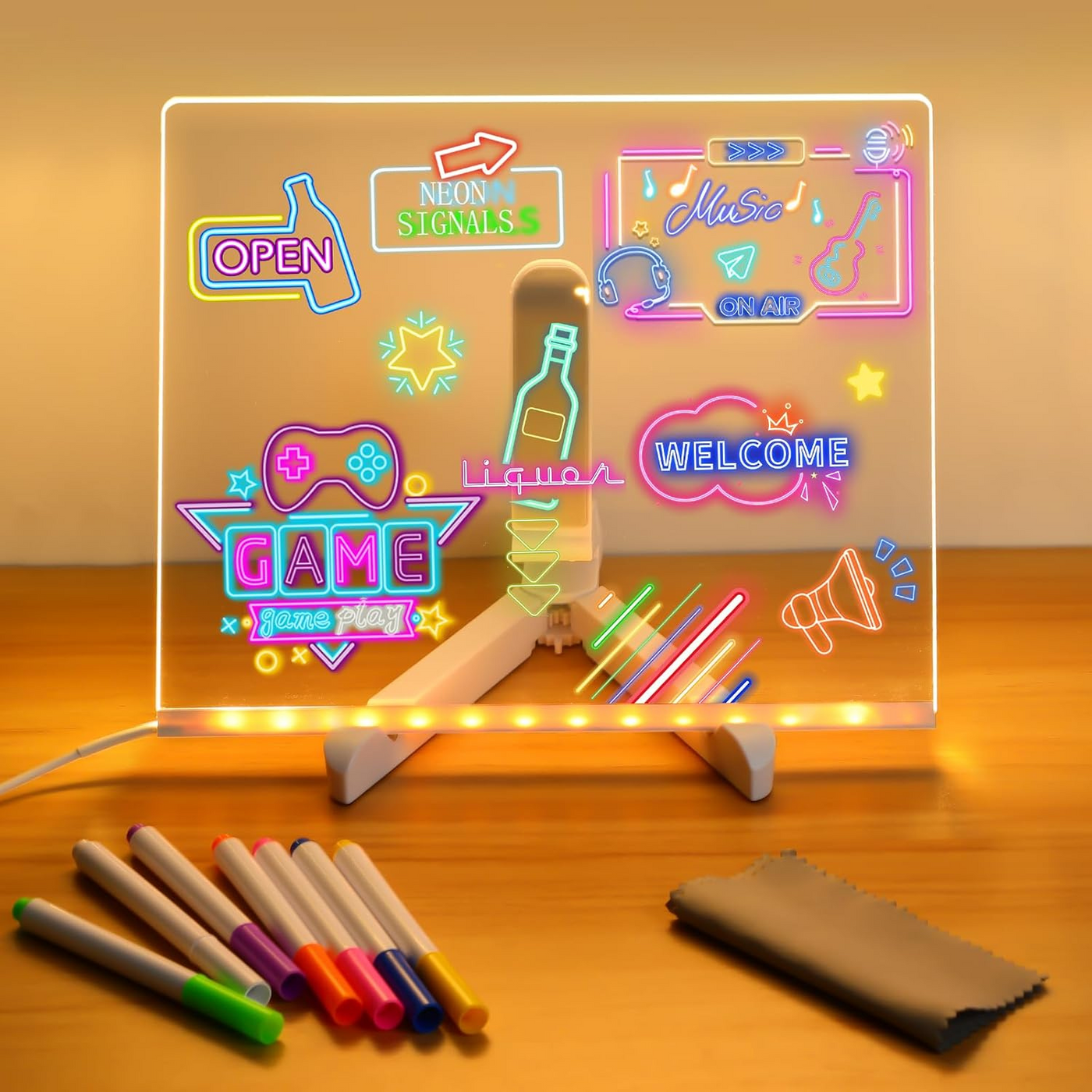 LED Glow Drawing Board for Kids – Neon Light Writing Pad with 7 Markers