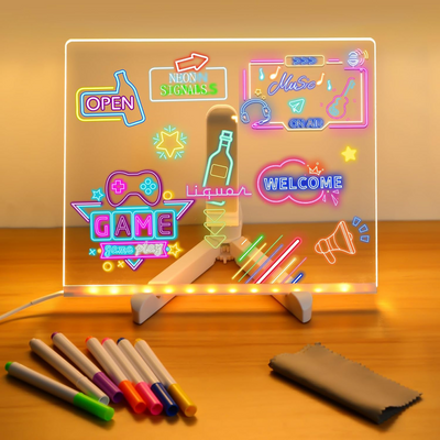 LED Glow Drawing Board for Kids – Neon Light Writing Pad with 7 Markers