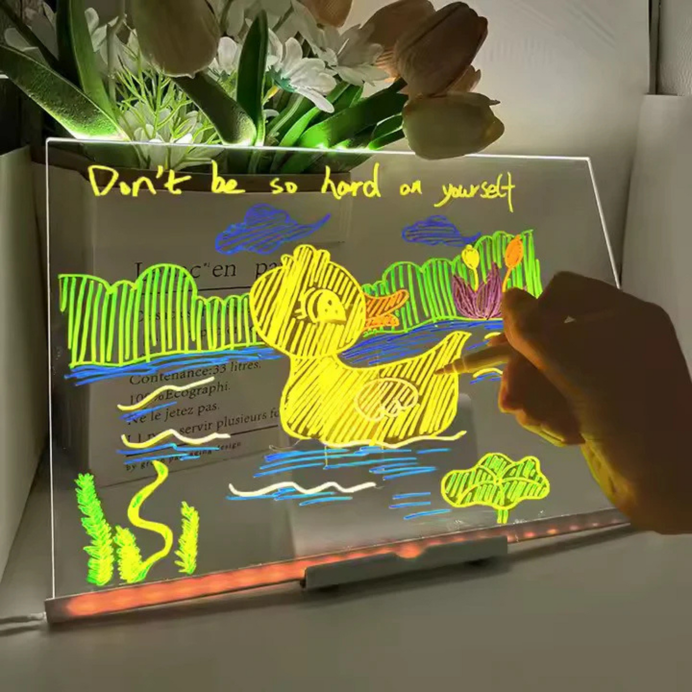 LED Glow Drawing Board for Kids – Neon Light Writing Pad with 7 Markers