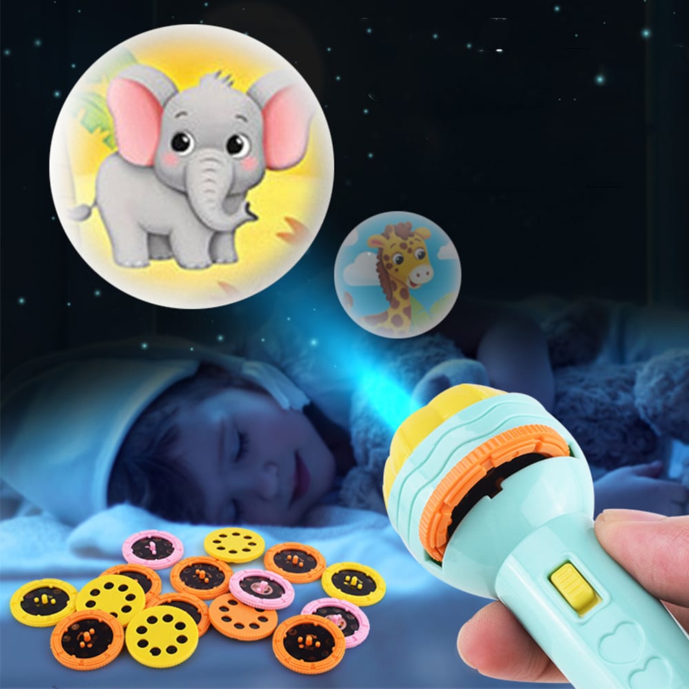 Kids Projector Torch Lamp Toy | Cartoon Flashlight with 24 Images & 3 Slide Discs