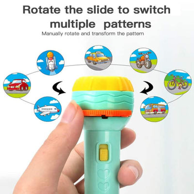 Kids Projector Torch Lamp Toy | Cartoon Flashlight with 24 Images & 3 Slide Discs